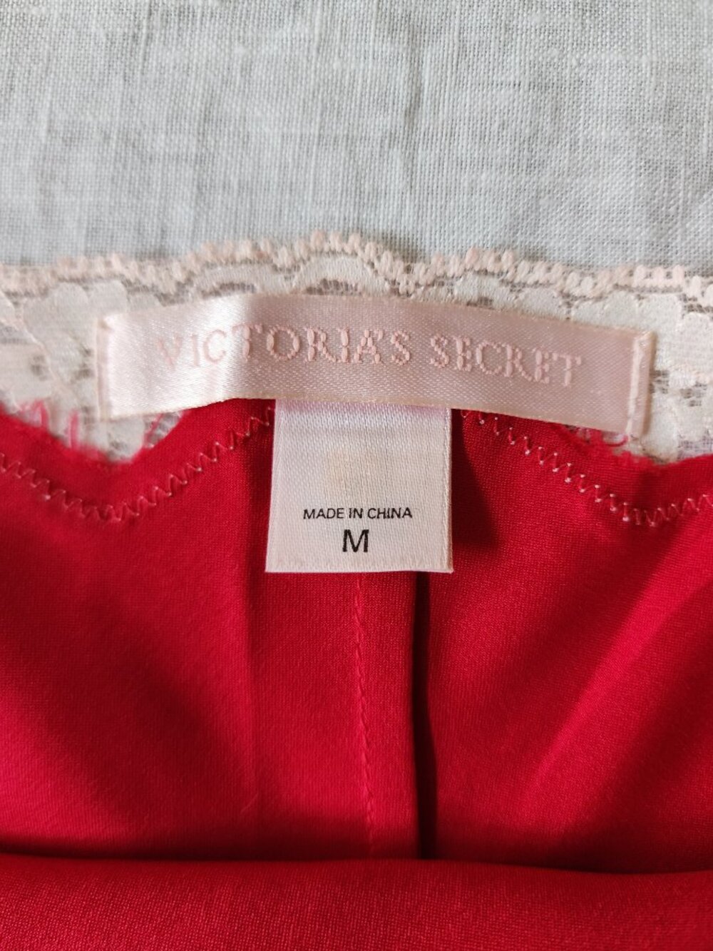 VTG Victoria’s Secret Red Satin Lace Slip Dress Medium High Thigh Slit - Picture 3 of 8